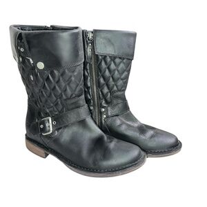 Ugg | Conor Quilted Oiled Leather Mid-Calf Moto Boots | Black | Size 9.5